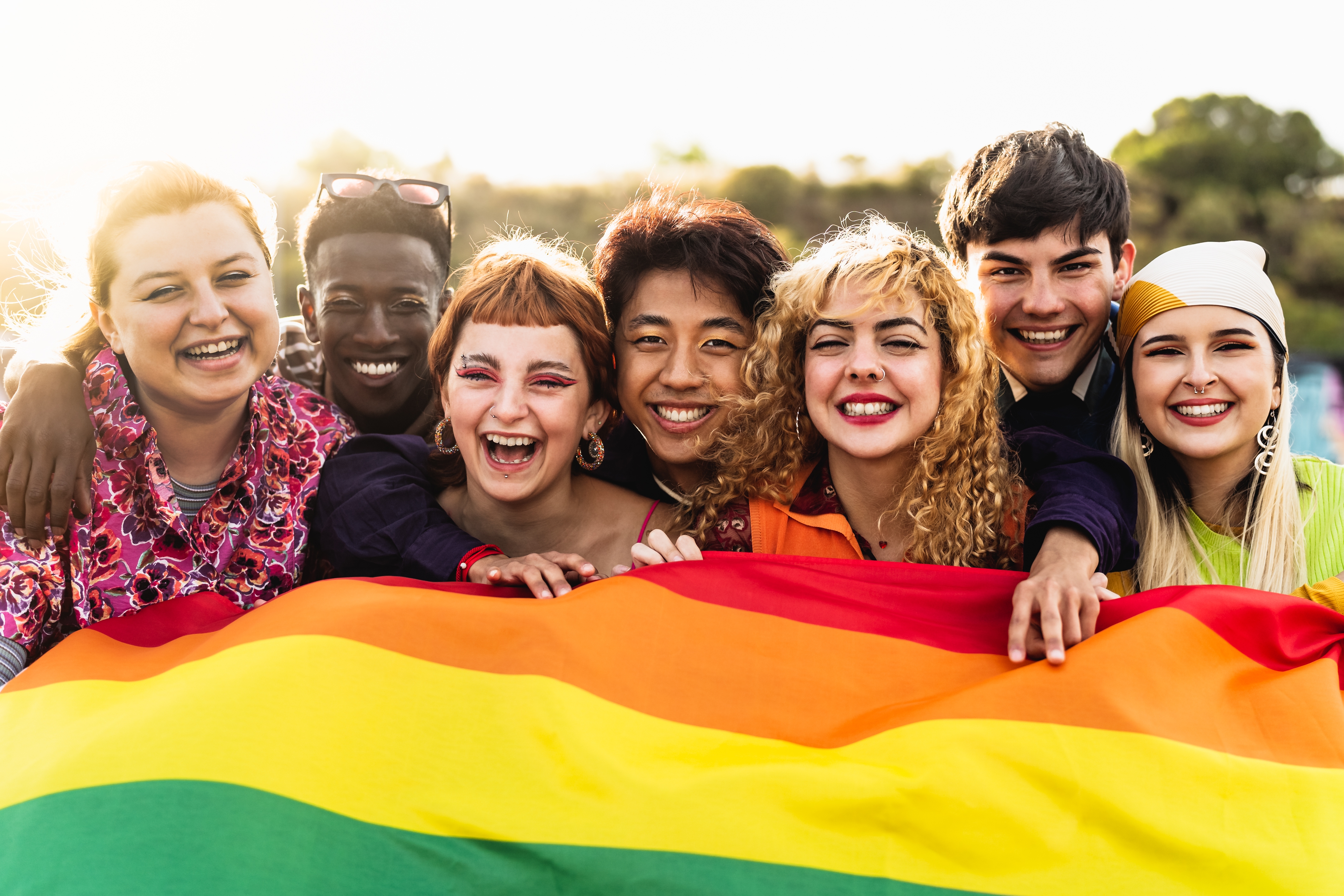 Diverse,Young,Friends,Celebrating,Gay,Pride,Festival,-,Lgbtq,Community